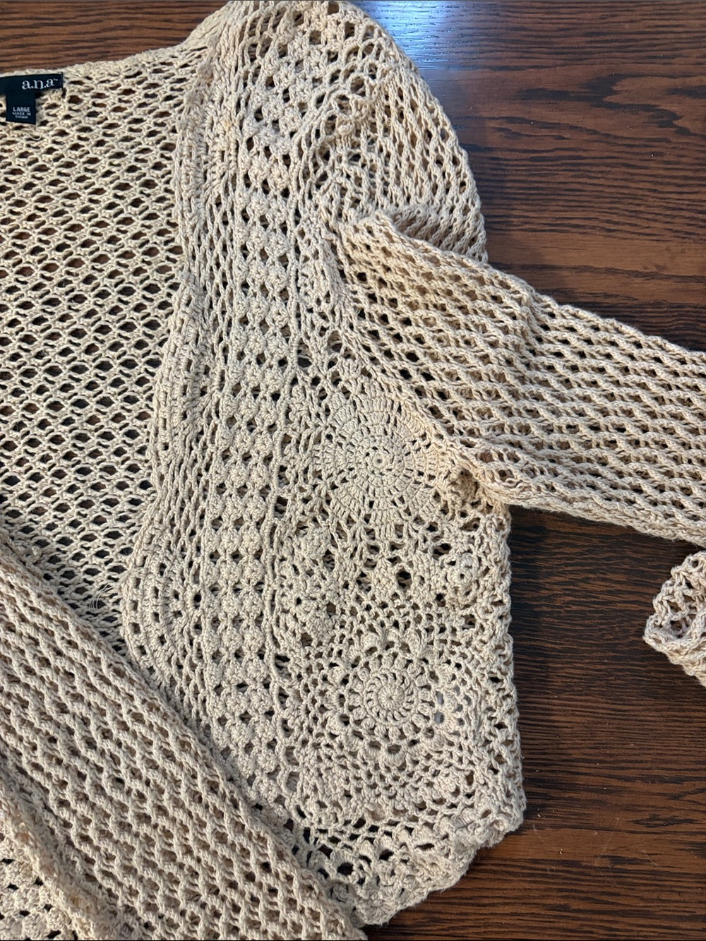a.n.a Beige Crochet Open-Front Cardigan - Picture 3 of 9